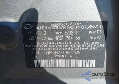 2013 Hyundai Elantra Gls from USA, damaged, VIN 5NPDH4AEXDH326392